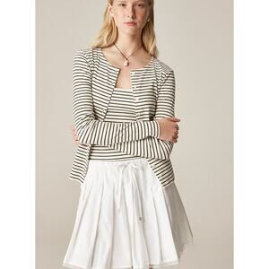 J Crew Fine Rib Knit Cardigan XS NWOT White Olive Green Button Top CI343 J.Crew